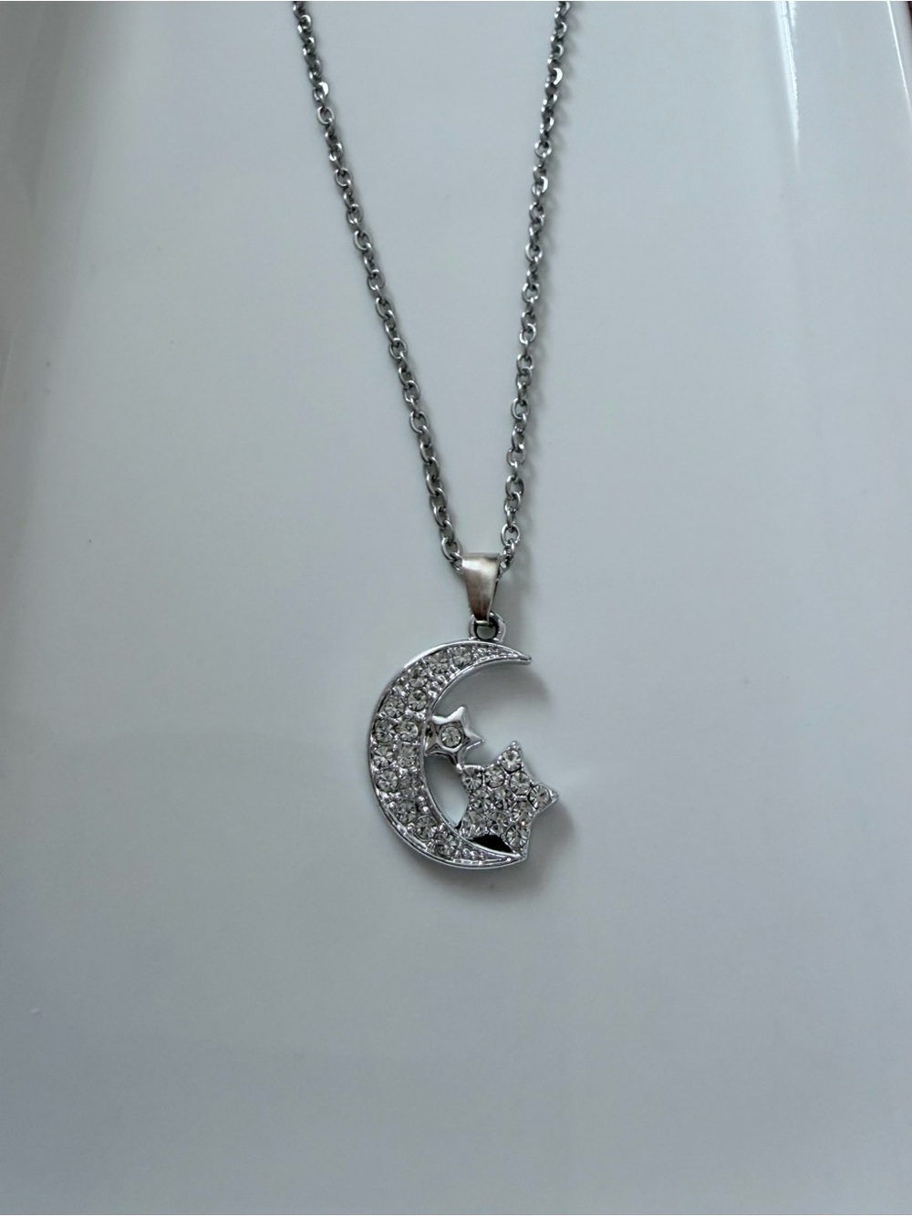 Silver Moon & Star Pendant Necklace - Silver